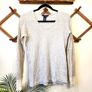 Ralph Lauren Thermal Long Sleeve Lace Top Womens XL Cream Henley  Preppy Y2K